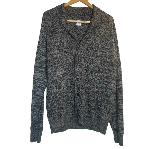 Gap Cardigan Sweater Men's Large Marled Gray Cotton Classic Shawl Neck Button Up - Picture 3 of 9